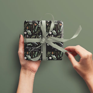 Papel De Regalo Navidades negros regalo botánico mínimo moderno