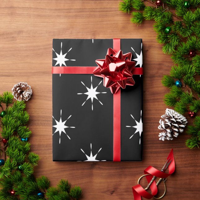 Papel De Regalo Navidades negros y blancos con estrellas (Regalo de vacaciones)