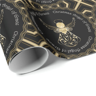 Papel De Regalo Navidades negros y dorados Ángel de Grace Filigre