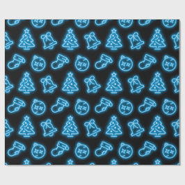Papel De Regalo Navidades Neon Blue en negro