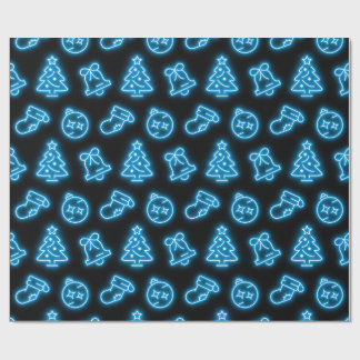 Papel De Regalo Navidades Neon Blue en negro