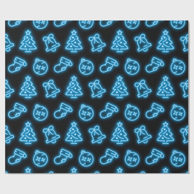Papel De Regalo Navidades Neon Blue en negro (Superficie plana)