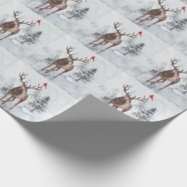 Papel De Regalo Navidades nevados de renos y cardenales rojos (Esquina)