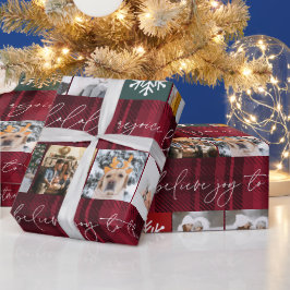 Papel De Regalo Navidades nevan 8 fotos cuadrícula de plaid rojo