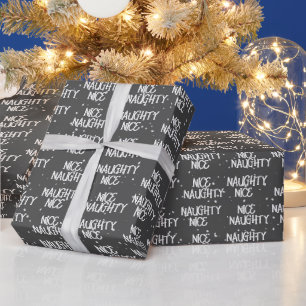 Papel De Regalo Navidades NICE NAUGHTY Textos Sobre Gris