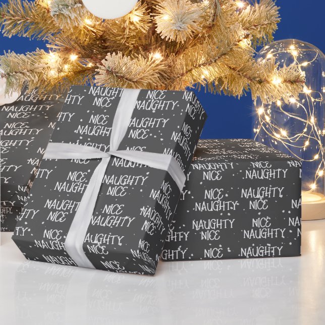 Papel De Regalo Navidades NICE NAUGHTY Textos Sobre Gris (Vacaciones)