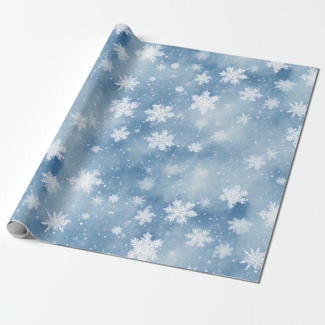 Papel De Regalo Navidades Nieves con cielo azul claro (Desenrollado)