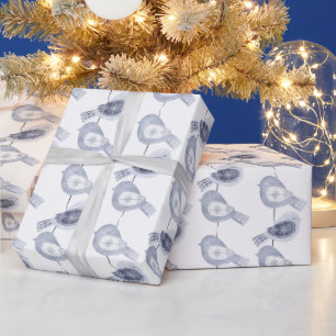 Papel De Regalo Navidades nórdicos Aves azules