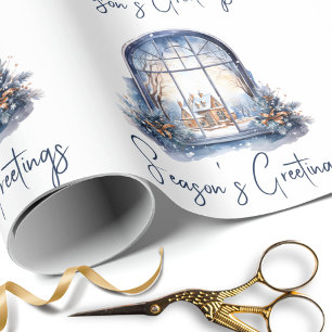 Papel De Regalo Navidades nórdicos de nieve azul acuático tradicio
