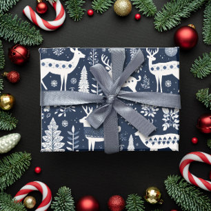 Papel De Regalo Navidades Nórdicos Deer Blue