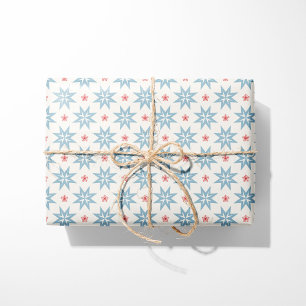 Papel De Regalo Navidades nórdicos Estrellas azules y copos rojos 
