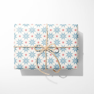 Papel De Regalo Navidades nórdicos Estrellas azules y copos rojos