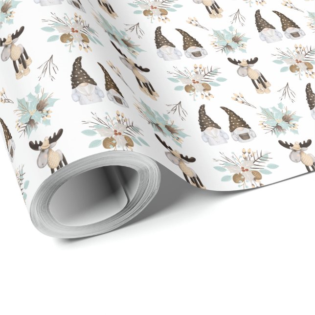 Papel De Regalo Navidades nórdicos ramos de fiesta y alce (Esquina del rollo)