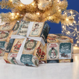 Papel De Regalo navidades nostálgicos Collage Retro Holiday