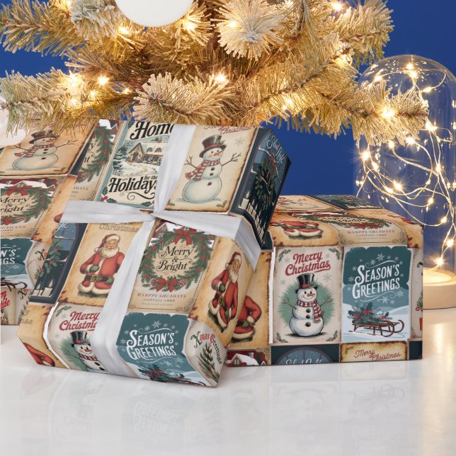 Papel De Regalo navidades nostálgicos Collage Retro Holiday (Vacaciones)