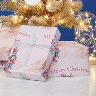 Papel De Regalo Navidades Nutcracker Nombre personalizado en rosa