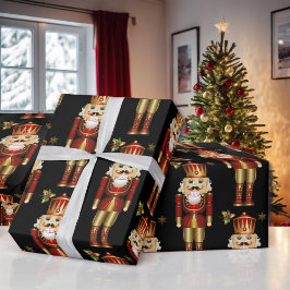 Papel De Regalo Navidades Nutcracker Red Gold y Black