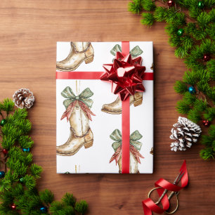 Papel De Regalo Navidades occidentales: Bote de Cowboy Red Cowgirl