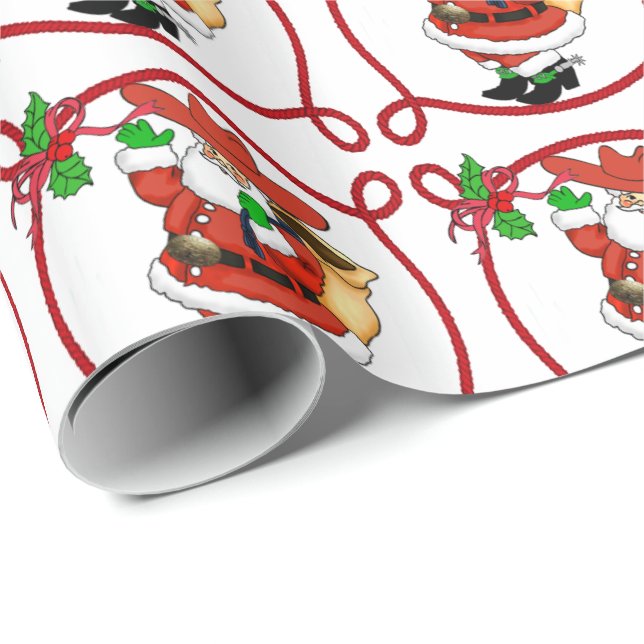 Papel De Regalo Navidades occidentales Cowboy Santa (Esquina del rollo)