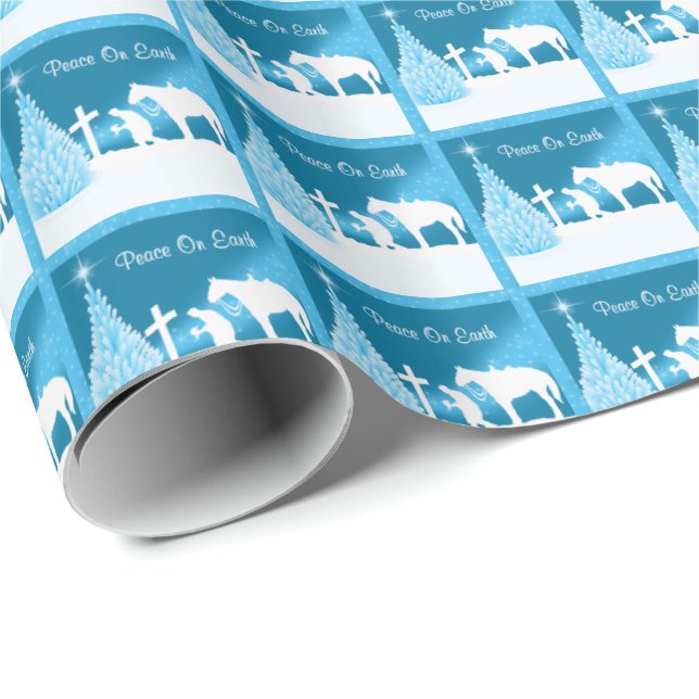 Papel De Regalo Navidades occidentales vaqueros rezando por la paz (Esquina del rollo)