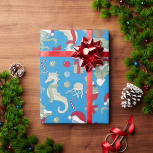 Papel De Regalo navidades oceánicos caballito de mar santa octopus