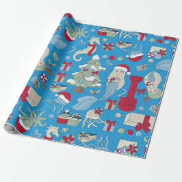 Papel De Regalo navidades oceánicos mermaid seahorse santa jellyfi
