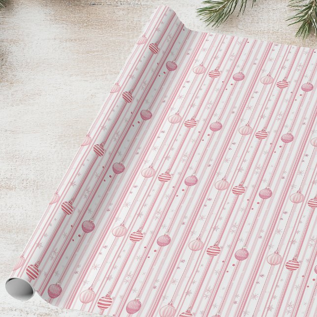 Papel De Regalo Navidades Ornamentos y franjas rosadas (Subido por el creador)