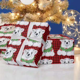 Papel De Regalo Navidades oso polar cachorro, flores de fresas de