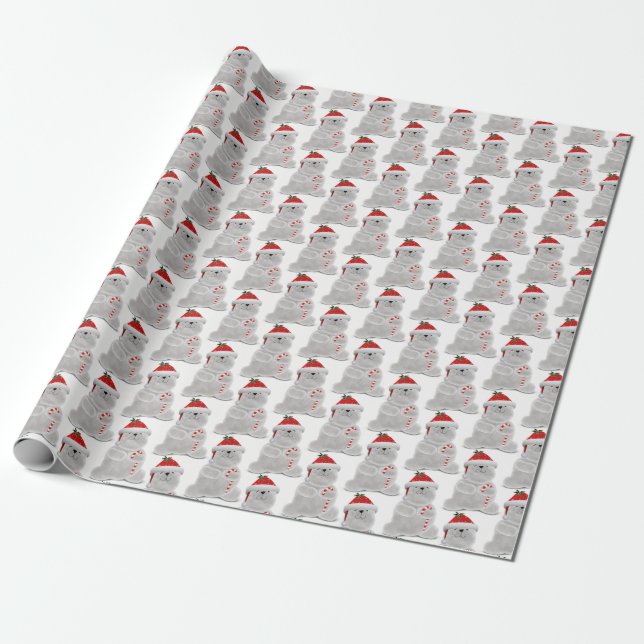 Papel De Regalo Navidades oso polar con caña de caramelo (Desenrollado)