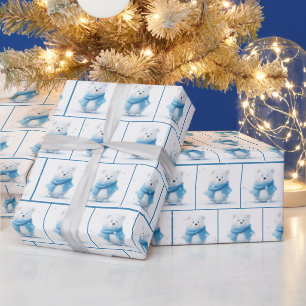 Papel De Regalo Navidades Oso Polar Con Cubierta Azul