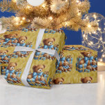 Papel De Regalo Navidades Osos de peluche en azul y marrón<br><div class="desc">Un hermoso oso de peluche marrón con golpes azules,  trayendo felicidad a un niño por las vacaciones de los Navidades</div>