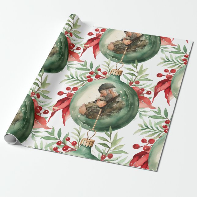 Papel De Regalo Navidades Padre Hijo Ornamento acuarela (Desenrollado)