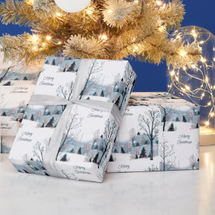 Papel De Regalo Navidades paisaje de nieve invierno Feliz Navidad
