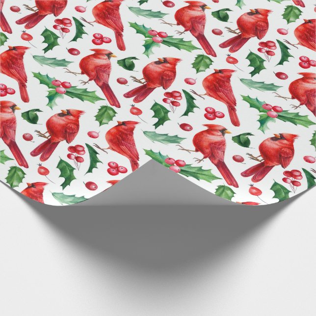 Papel De Regalo Navidades Pájaros del Cardenal Rojo Holly Berry Br (Esquina)