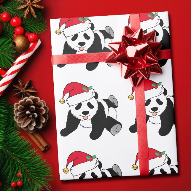 Papel De Regalo Navidades Panda Bear en Santa Hat (Subido por el creador)