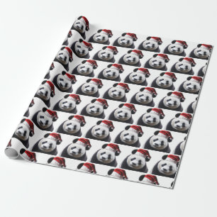 Papel De Regalo Navidades Panda con Santa Hat