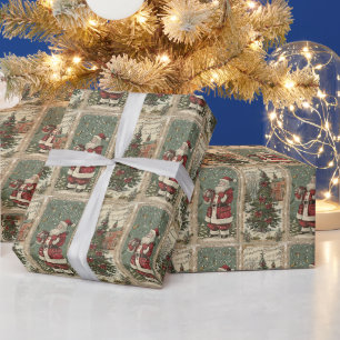 Papel De Regalo Navidades Papá Noel Y Un Árbol De Navidad