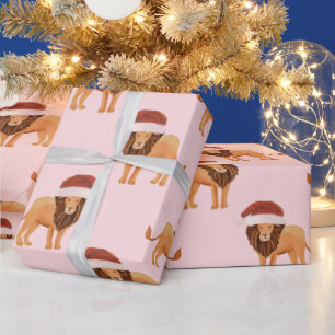 Papel De Regalo Navidades Pastel Safari Animales de León Rosa