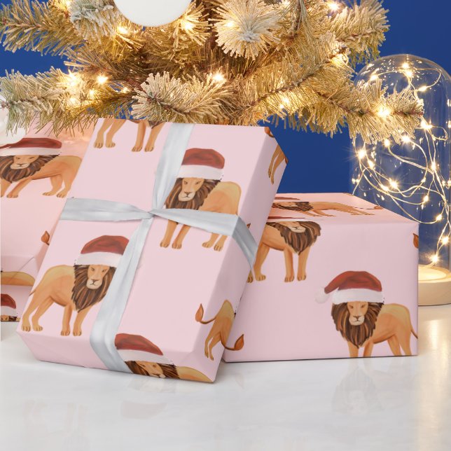 Papel De Regalo Navidades Pastel Safari Animales de León Rosa (Vacaciones)