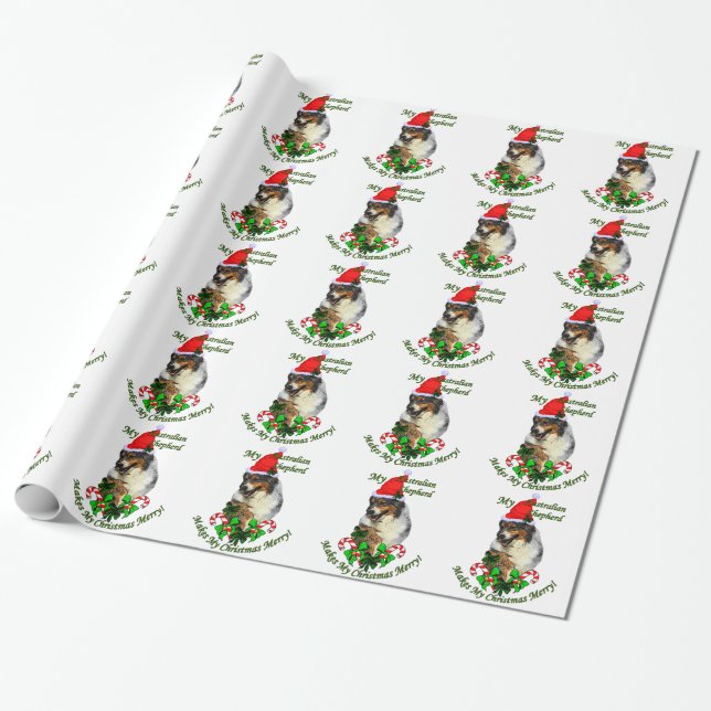Papel De Regalo Navidades Pastores de Australia (Desenrollado)