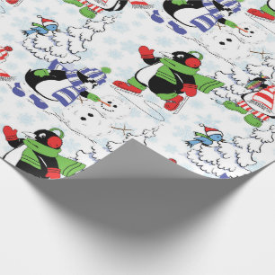 Papel De Regalo Navidades patinando en pingüino