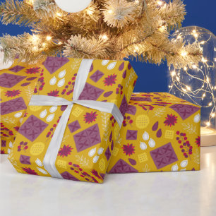Papel De Regalo Navidades Patrón amarillo púrpura moderno