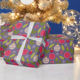 Papel De Regalo Navidades Patrón Bauble Verde Rosa
