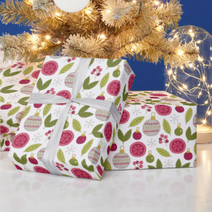 Papel De Regalo Navidades Patrón Bauble Verde Rosa