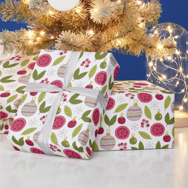 Papel De Regalo Navidades Patrón Bauble Verde Rosa (Vacaciones)