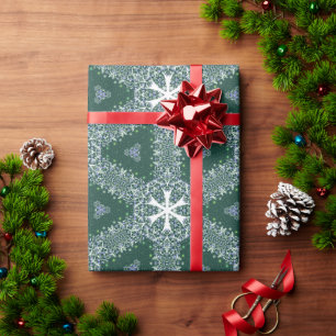 Papel De Regalo Navidades Patrón copos de nieve Lujo verde blanco