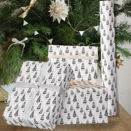Papel De Regalo Navidades Patrón de árbol forestal moderno