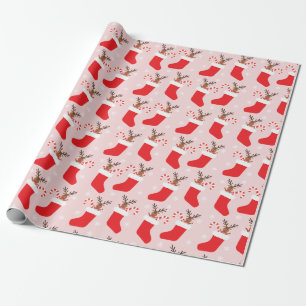 Papel De Regalo Navidades Patrón de calado de renos Rojo Blanco
