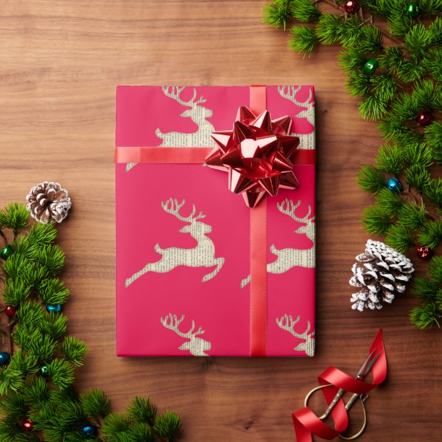 Papel De Regalo Navidades Patrón de ciervos Rojo festivo (Regalo de vacaciones)
