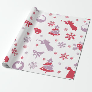 Papel De Regalo Navidades Patrón de copos de nieve, ángeles y árbo